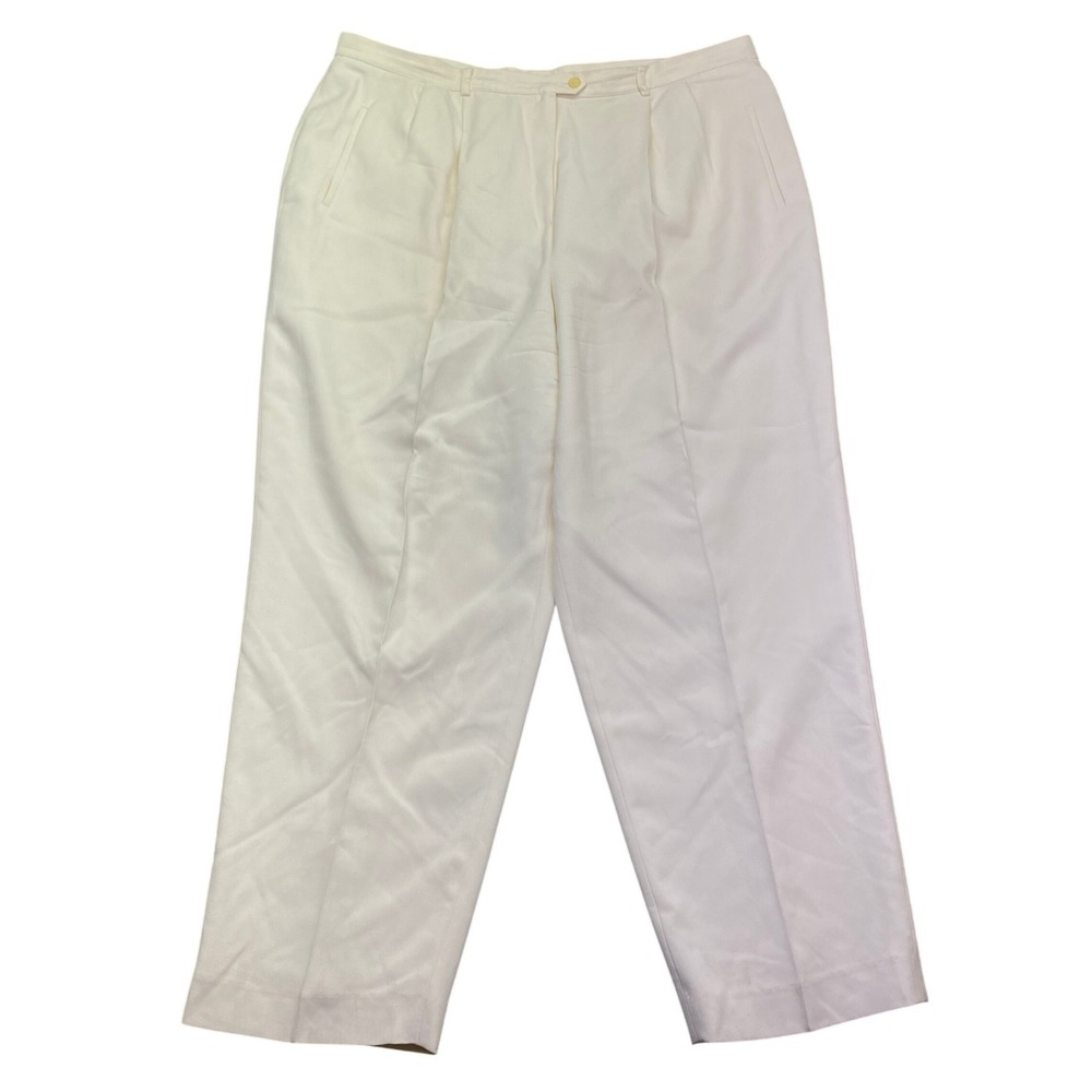 Lauren Ralph Lauren 22W Cream 100% Silk Pleated Tapered Dress Pants Off White